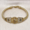 Pulsera Elegante 03.411.0040.08 Oro Laminado, Diseño de San Judas y Bismarco, con Blanca Zirconia Cubica, Pulido, Tono Dorado (07 MM Thickness, 8 Inches Length)