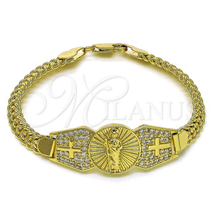 Pulsera Elegante 03.411.0040.08 Oro Laminado, Diseño de San Judas y Bismarco, con Blanca Zirconia Cubica, Pulido, Tono Dorado (07 MM Thickness, 8 Inches Length)