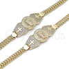 Pulsera Elegante 03.411.0040.08 Oro Laminado, Diseño de San Judas y Bismarco, con Blanca Zirconia Cubica, Pulido, Tono Dorado (07 MM Thickness, 8 Inches Length)