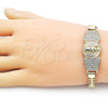 Pulsera Elegante 03.411.0042.08 Oro Laminado, Diseño de San Judas y Bismarco, con Blanca Zirconia Cubica, Pulido, Tono Dorado (07 MM Thickness, 8 Inches Length)