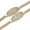 Pulsera Elegante 03.411.0042.08 Oro Laminado, Diseño de San Judas y Bismarco, con Blanca Zirconia Cubica, Pulido, Tono Dorado (07 MM Thickness, 8 Inches Length)