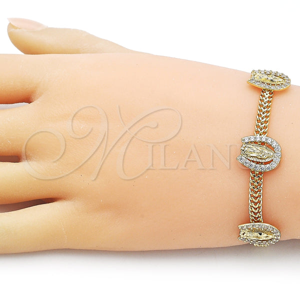 Pulsera Elegante 03.411.0043.07 Oro Laminado, Diseño de Guadalupe y Bismarco, con Blanca Zirconia Cubica, Pulido, Tono Dorado (05 MM Thickness, 7 Inches Length)