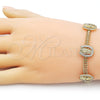 Pulsera Elegante 03.411.0043.07 Oro Laminado, Diseño de Guadalupe y Bismarco, con Blanca Zirconia Cubica, Pulido, Tono Dorado (05 MM Thickness, 7 Inches Length)