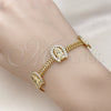 Pulsera Elegante 03.411.0043.07 Oro Laminado, Diseño de Guadalupe y Bismarco, con Blanca Zirconia Cubica, Pulido, Tono Dorado (05 MM Thickness, 7 Inches Length)