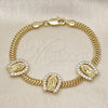 Pulsera Elegante 03.411.0043.07 Oro Laminado, Diseño de Guadalupe y Bismarco, con Blanca Zirconia Cubica, Pulido, Tono Dorado (05 MM Thickness, 7 Inches Length)