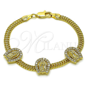 Pulsera Elegante 03.411.0043.07 Oro Laminado, Diseño de Guadalupe y Bismarco, con Blanca Zirconia Cubica, Pulido, Tono Dorado (05 MM Thickness, 7 Inches Length)