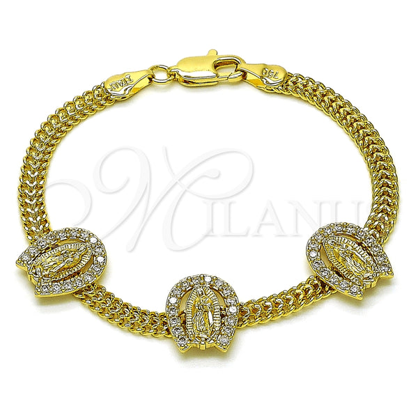 Pulsera Elegante 03.411.0043.07 Oro Laminado, Diseño de Guadalupe y Bismarco, con Blanca Zirconia Cubica, Pulido, Tono Dorado (05 MM Thickness, 7 Inches Length)