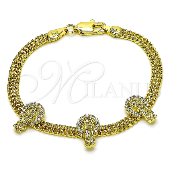 Pulsera Elegante 03.411.0045.07 Oro Laminado, Diseño de Guadalupe y Bismarco, con Blanca Micro Pave, Pulido, Tono Dorado (05 MM Thickness, 7 Inches Length)