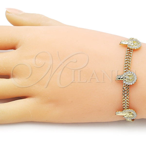 Pulsera Elegante 03.411.0046.07 Oro Laminado, Diseño de San Judas y Bismarco, con Blanca Micro Pave, Pulido, Tono Dorado (05 MM Thickness, 7 Inches Length)