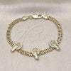 Pulsera Elegante 03.411.0046.07 Oro Laminado, Diseño de San Judas y Bismarco, con Blanca Micro Pave, Pulido, Tono Dorado (05 MM Thickness, 7 Inches Length)