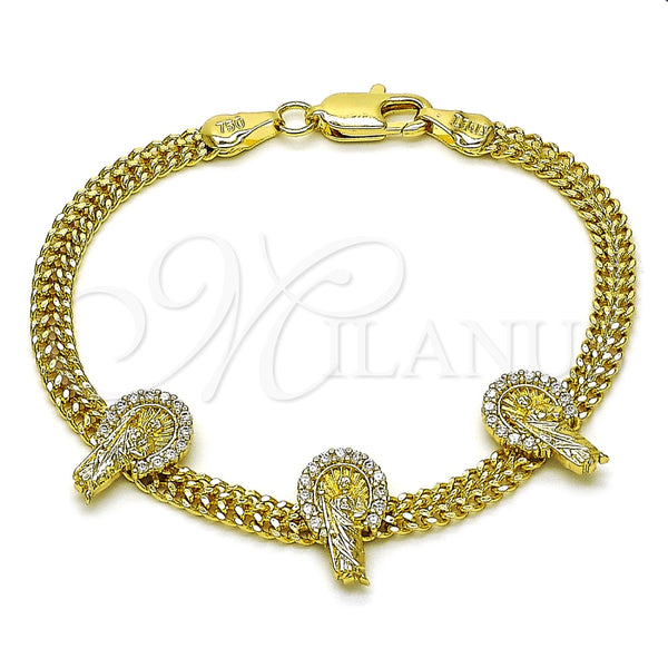 Pulsera Elegante 03.411.0046.07 Oro Laminado, Diseño de San Judas y Bismarco, con Blanca Micro Pave, Pulido, Tono Dorado (05 MM Thickness, 7 Inches Length)
