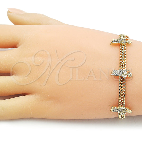 Pulsera Elegante 03.411.0047.07 Oro Laminado, Diseño de San Judas y Bismarco, con Blanca Micro Pave, Pulido, Tono Dorado (05 MM Thickness, 7 Inches Length)