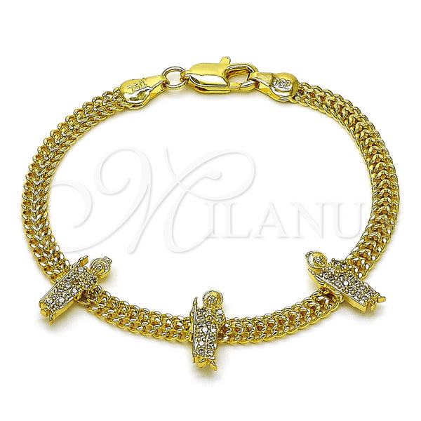 Pulsera Elegante 03.411.0047.07 Oro Laminado, Diseño de San Judas y Bismarco, con Blanca Micro Pave, Pulido, Tono Dorado (05 MM Thickness, 7 Inches Length)