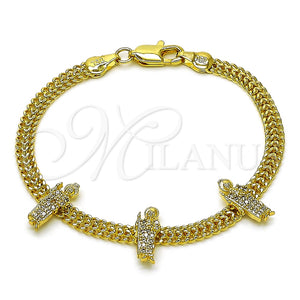 Pulsera Elegante 03.411.0047.07 Oro Laminado, Diseño de San Judas y Bismarco, con Blanca Micro Pave, Pulido, Tono Dorado (05 MM Thickness, 7 Inches Length)