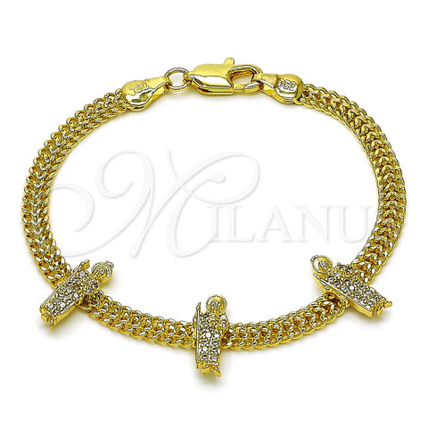 Pulsera Elegante 03.411.0047.07 Oro Laminado, Diseño de San Judas y Bismarco, con Blanca Micro Pave, Pulido, Tono Dorado (05 MM Thickness, 7 Inches Length)