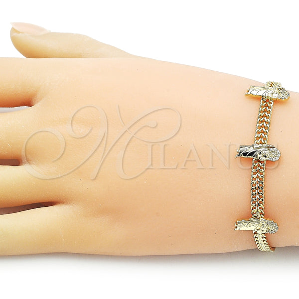 Pulsera Elegante 03.411.0048.07 Oro Laminado, Diseño de San Judas y Bismarco, con Blanca Micro Pave, Pulido, Tono Dorado (05 MM Thickness, 7 Inches Length)