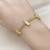 Pulsera Elegante 03.411.0048.07 Oro Laminado, Diseño de San Judas y Bismarco, con Blanca Micro Pave, Pulido, Tono Dorado (05 MM Thickness, 7 Inches Length)
