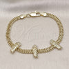 Pulsera Elegante 03.411.0048.07 Oro Laminado, Diseño de San Judas y Bismarco, con Blanca Micro Pave, Pulido, Tono Dorado (05 MM Thickness, 7 Inches Length)