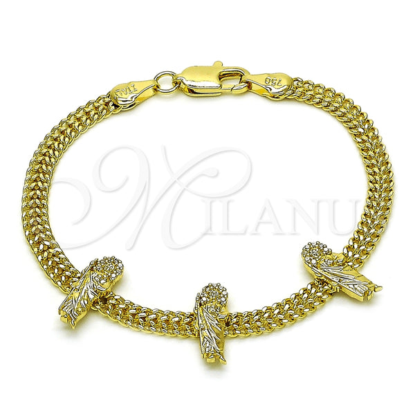 Pulsera Elegante 03.411.0048.07 Oro Laminado, Diseño de San Judas y Bismarco, con Blanca Micro Pave, Pulido, Tono Dorado (05 MM Thickness, 7 Inches Length)