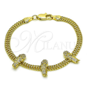 Pulsera Elegante 03.411.0048.07 Oro Laminado, Diseño de San Judas y Bismarco, con Blanca Micro Pave, Pulido, Tono Dorado (05 MM Thickness, 7 Inches Length)