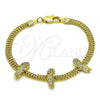Pulsera Elegante 03.411.0048.07 Oro Laminado, Diseño de San Judas y Bismarco, con Blanca Micro Pave, Pulido, Tono Dorado (05 MM Thickness, 7 Inches Length)
