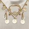 Collar, Pulsera y Dije 06.372.0078 Oro Laminado, Diseño de Moneda y Rolo, Pulido, Tono Dorado