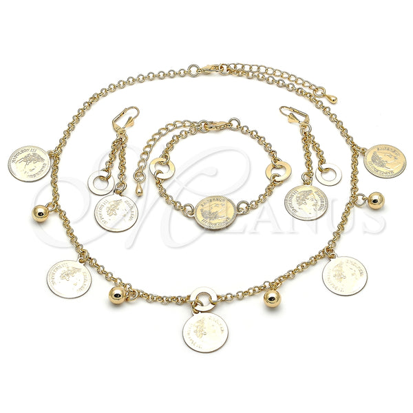 Collar, Pulsera y Dije 06.372.0078 Oro Laminado, Diseño de Moneda y Rolo, Pulido, Tono Dorado
