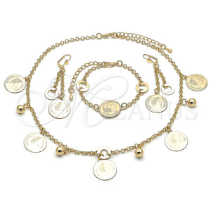 Collar, Pulsera y Dije 06.372.0078 Oro Laminado, Diseño de Moneda y Rolo, Pulido, Tono Dorado