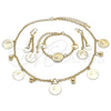 Collar, Pulsera y Dije 06.372.0078 Oro Laminado, Diseño de Moneda y Rolo, Pulido, Tono Dorado
