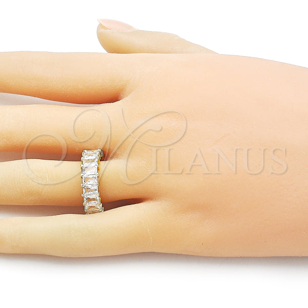 Anillo Multi Piedra 01.102.0009.2 Oro Laminado, Diseño de Baguette, con Blanca Zirconia Cubica, Pulido, Tono Dorado (One size fits all)