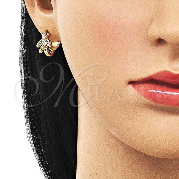 Argolla Huggie 02.195.0296.15 Oro Laminado, Diseño de Osito y Corazón, con Blanca Micro Pave, Pulido, Tono Dorado