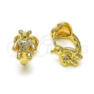 Argolla Huggie 02.195.0296.15 Oro Laminado, Diseño de Osito y Corazón, con Blanca Micro Pave, Pulido, Tono Dorado