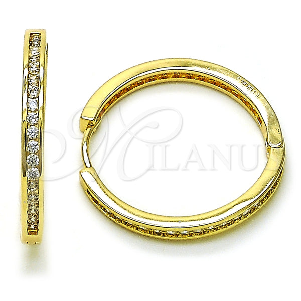 Argolla Huggie 02.195.0297.30 Oro Laminado, con Blanca Zirconia Cubica, Pulido, Tono Dorado