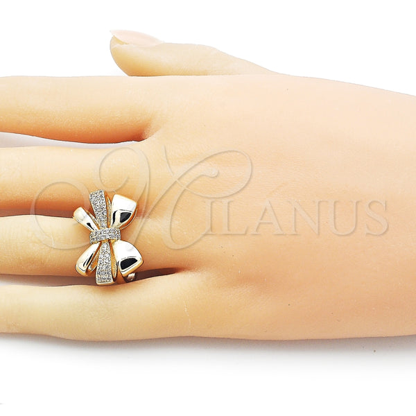 Anillo Multi Piedra 01.60.0022 Oro Laminado, Diseño de Arco, con Blanca Zirconia Cubica, Pulido, Tono Dorado (One size fits all)