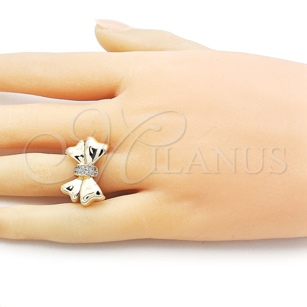 Anillo Multi Piedra 01.60.0023 Oro Laminado, Diseño de Arco, con Blanca Zirconia Cubica, Pulido, Tono Dorado (One size fits all)