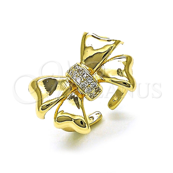 Anillo Multi Piedra 01.60.0023 Oro Laminado, Diseño de Arco, con Blanca Zirconia Cubica, Pulido, Tono Dorado (One size fits all)