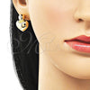Arete Dormilona 02.60.0159 Oro Laminado, Diseño de Corazón y Bola, Pulido, Tono Dorado