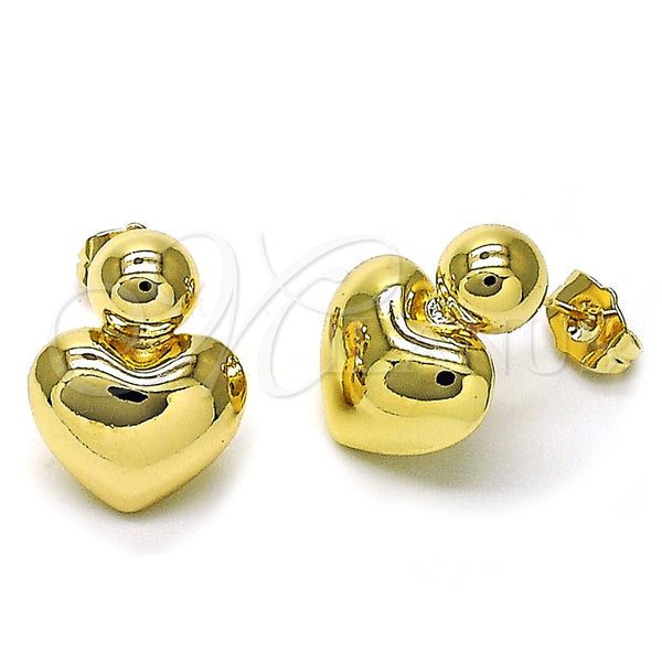 Arete Dormilona 02.60.0159 Oro Laminado, Diseño de Corazón y Bola, Pulido, Tono Dorado