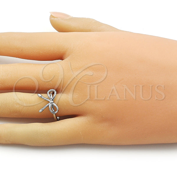 Anillo Elegante 01.60.0025.1 Rodio Laminado, Diseño de Arco, Diamantado, Rodinado (Talla Unica)