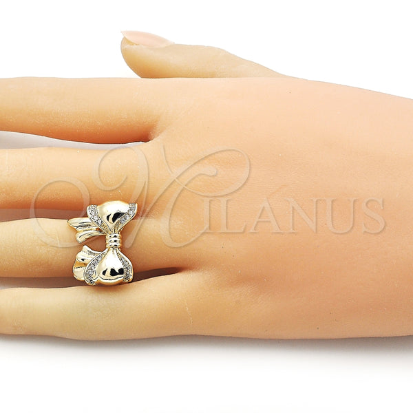 Anillo Multi Piedra 01.60.0026 Oro Laminado, Diseño de Arco, con Blanca Zirconia Cubica, Pulido, Tono Dorado (One size fits all)