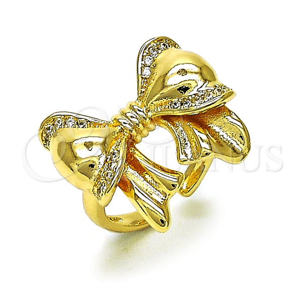 Anillo Multi Piedra 01.60.0026 Oro Laminado, Diseño de Arco, con Blanca Zirconia Cubica, Pulido, Tono Dorado (One size fits all)
