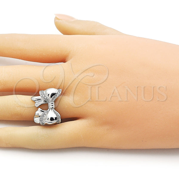 Anillo Multi Piedra 01.60.0026.1 Rodio Laminado, Diseño de Arco, con Zirconia Cubica Blanca, Pulido, Rodinado (Talla Unica)