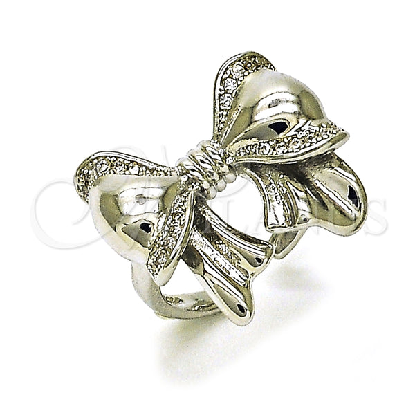 Anillo Multi Piedra 01.60.0026.1 Rodio Laminado, Diseño de Arco, con Zirconia Cubica Blanca, Pulido, Rodinado (Talla Unica)