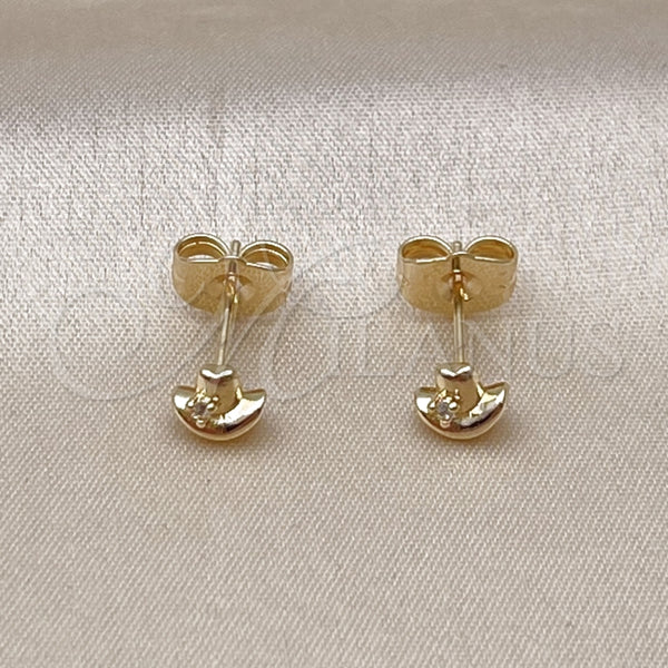 Arete Dormilona 02.60.0165 Oro Laminado, Diseño de Sombrero, con Blanca Zirconia Cubica, Pulido, Tono Dorado