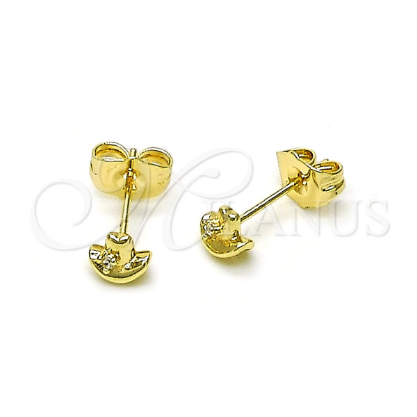 Arete Dormilona 02.60.0165 Oro Laminado, Diseño de Sombrero, con Blanca Zirconia Cubica, Pulido, Tono Dorado