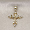 Dije Religioso 05.253.0190 Oro Laminado, Diseño de Cruz y Crucifijo, con Blanca Zirconia Cubica, Pulido, Tono Dorado