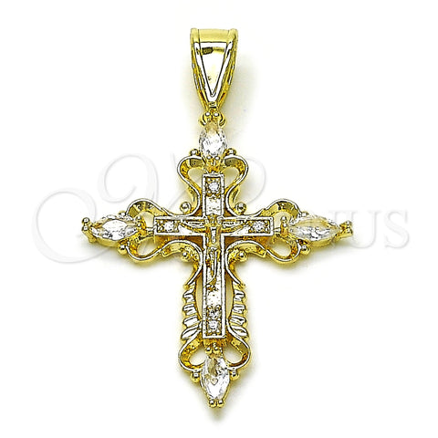 Dije Religioso 05.253.0190 Oro Laminado, Diseño de Cruz y Crucifijo, con Blanca Zirconia Cubica, Pulido, Tono Dorado
