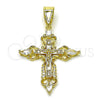 Dije Religioso 05.253.0190 Oro Laminado, Diseño de Cruz y Crucifijo, con Blanca Zirconia Cubica, Pulido, Tono Dorado