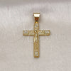 Dije Religioso 05.342.0215 Oro Laminado, Diseño de Cruz y Crucifijo, con Blanca Micro Pave, Pulido, Tono Dorado