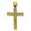 Dije Religioso 05.342.0215 Oro Laminado, Diseño de Cruz y Crucifijo, con Blanca Micro Pave, Pulido, Tono Dorado